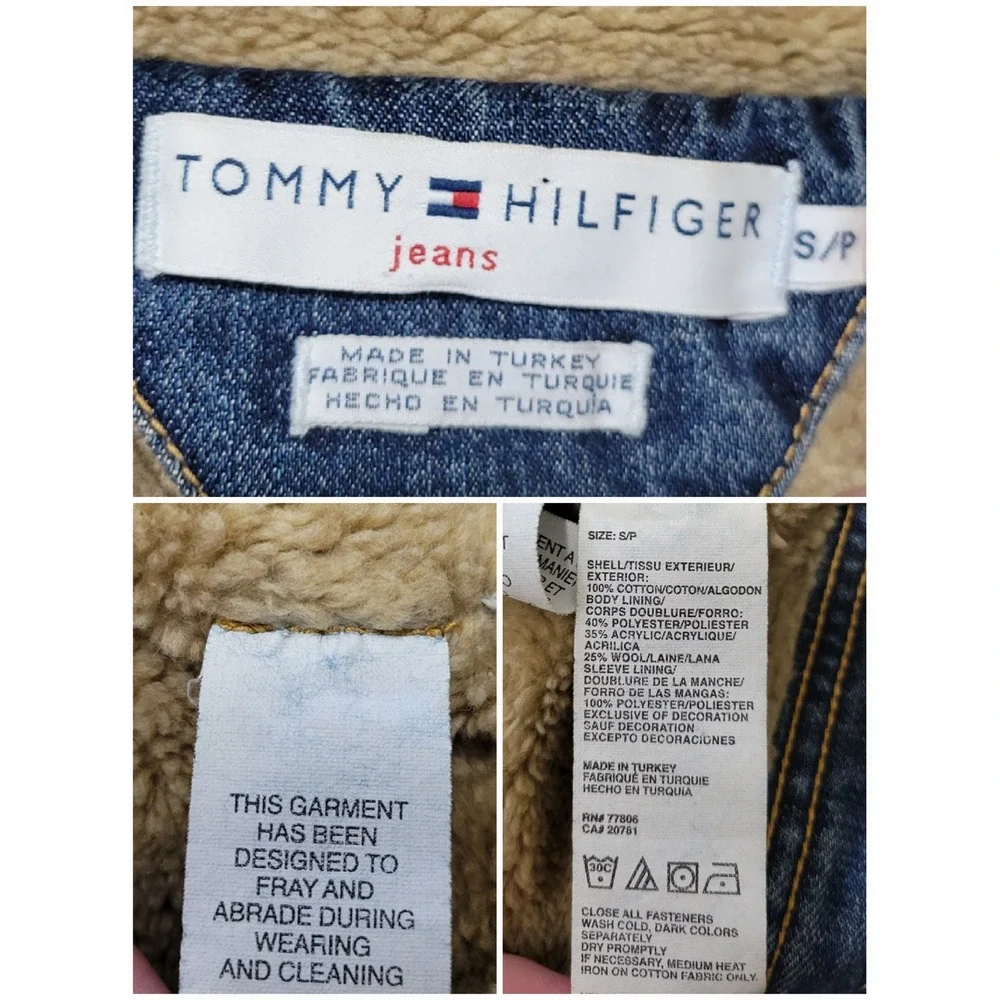 Vintage y2k Tommy Hilfiger‎ Denim Jacket Blue Sherpa Lined Trucker Size Small
